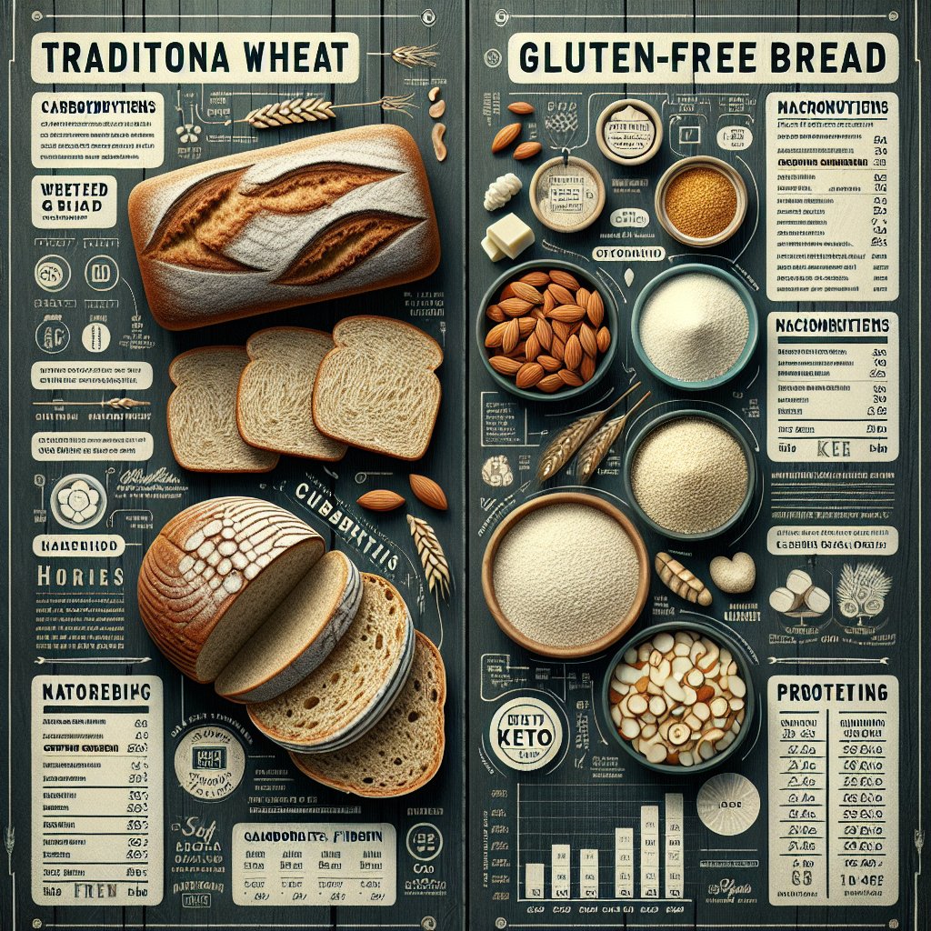 Side-by-side comparison of traditional bread and gluten-free bread, highlighting macronutrient content for keto diet