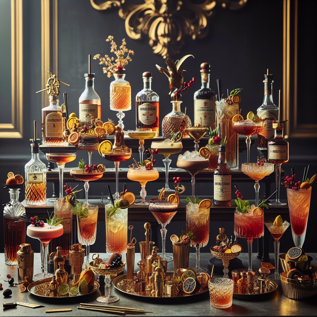 Variety of elegantly garnished rum keto cocktails on stylish serving tray