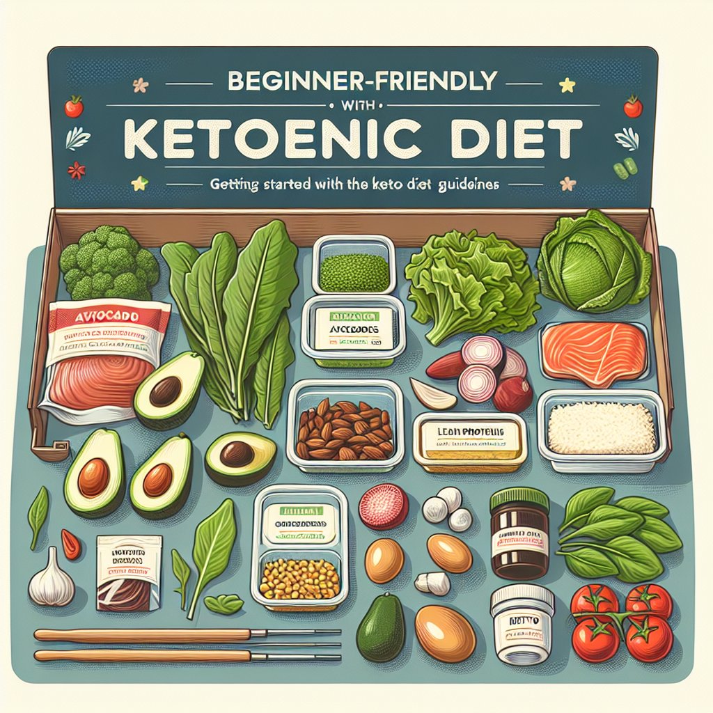 Fresh and organized keto-friendly ingredients including avocados, leafy greens, lean proteins, and healthy fats for easy beginner meal prep