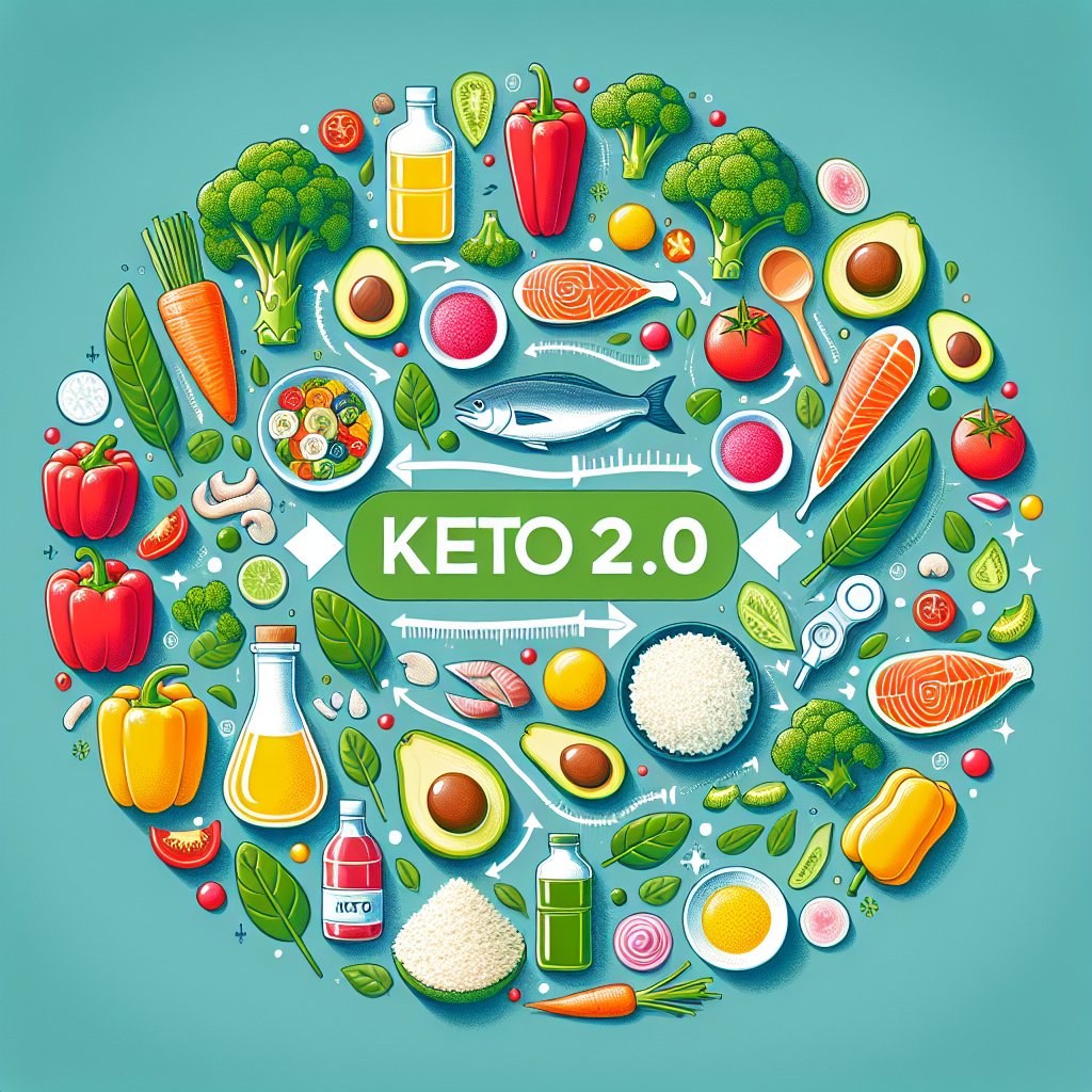 Diverse array of keto-friendly foods and ingredients, symbolizing the evolution from traditional keto to Keto 2.0