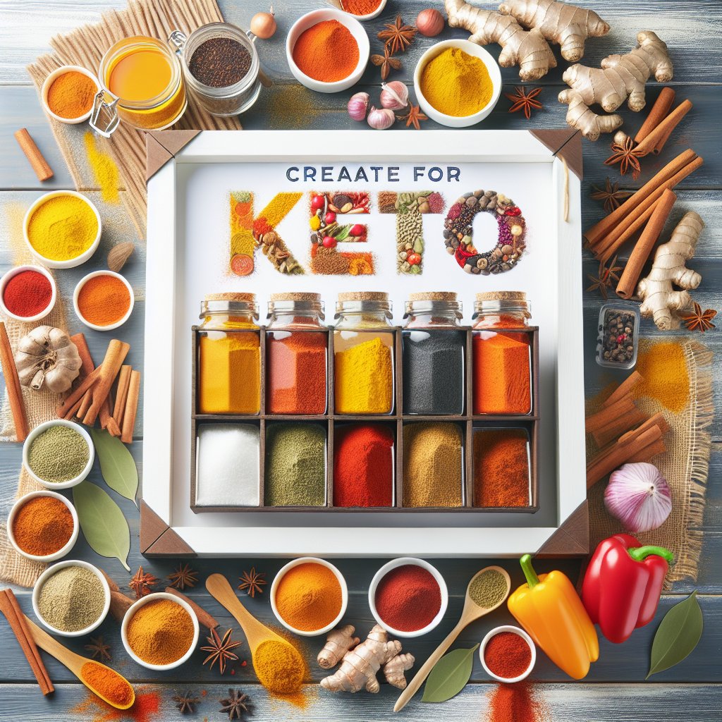 Assortment of vibrant, colorful spices elegantly arranged on a spice rack for a keto-friendly lifestyle.