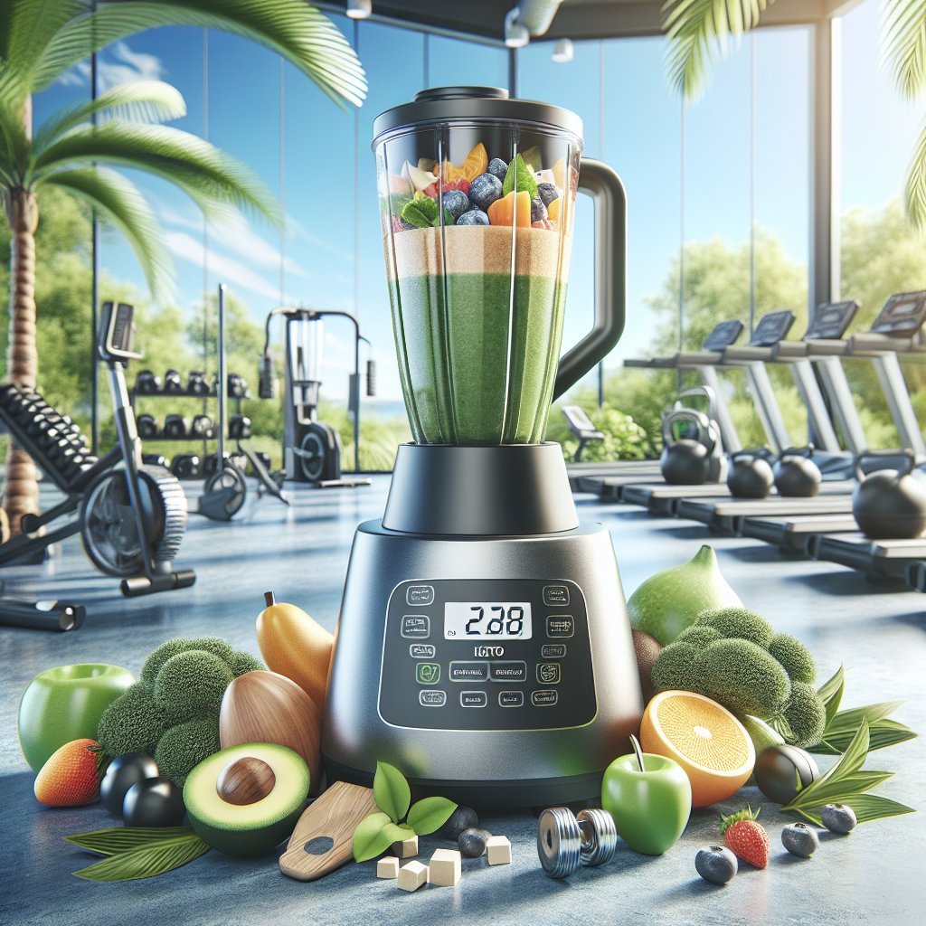 Mouthwatering premier protein keto smoothie with vibrant, fresh ingredients and a sleek, modern blender against a healthy, active lifestyle backdrop.