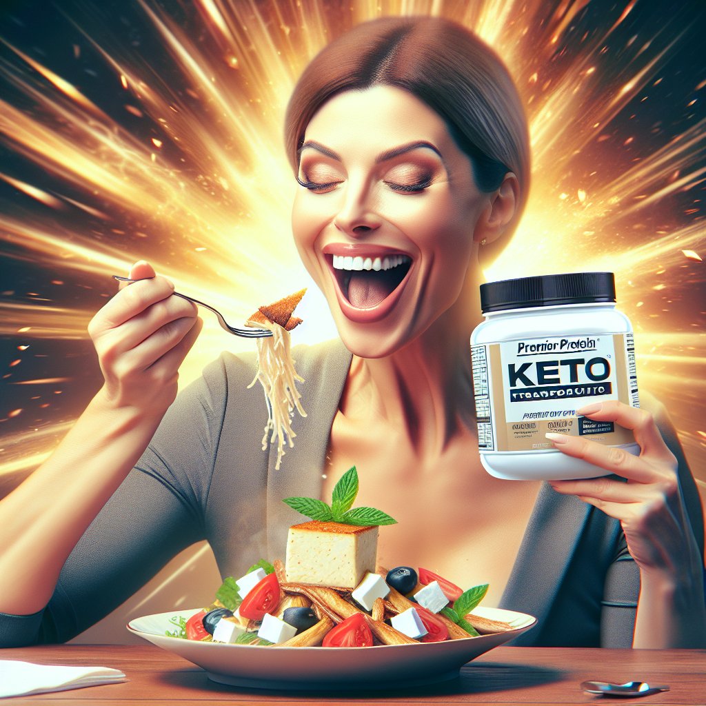 Person enjoying a delicious premier protein keto recipe with a satisfied smile on their face, showcasing the essence of success and satisfaction in achieving their keto diet transformation.