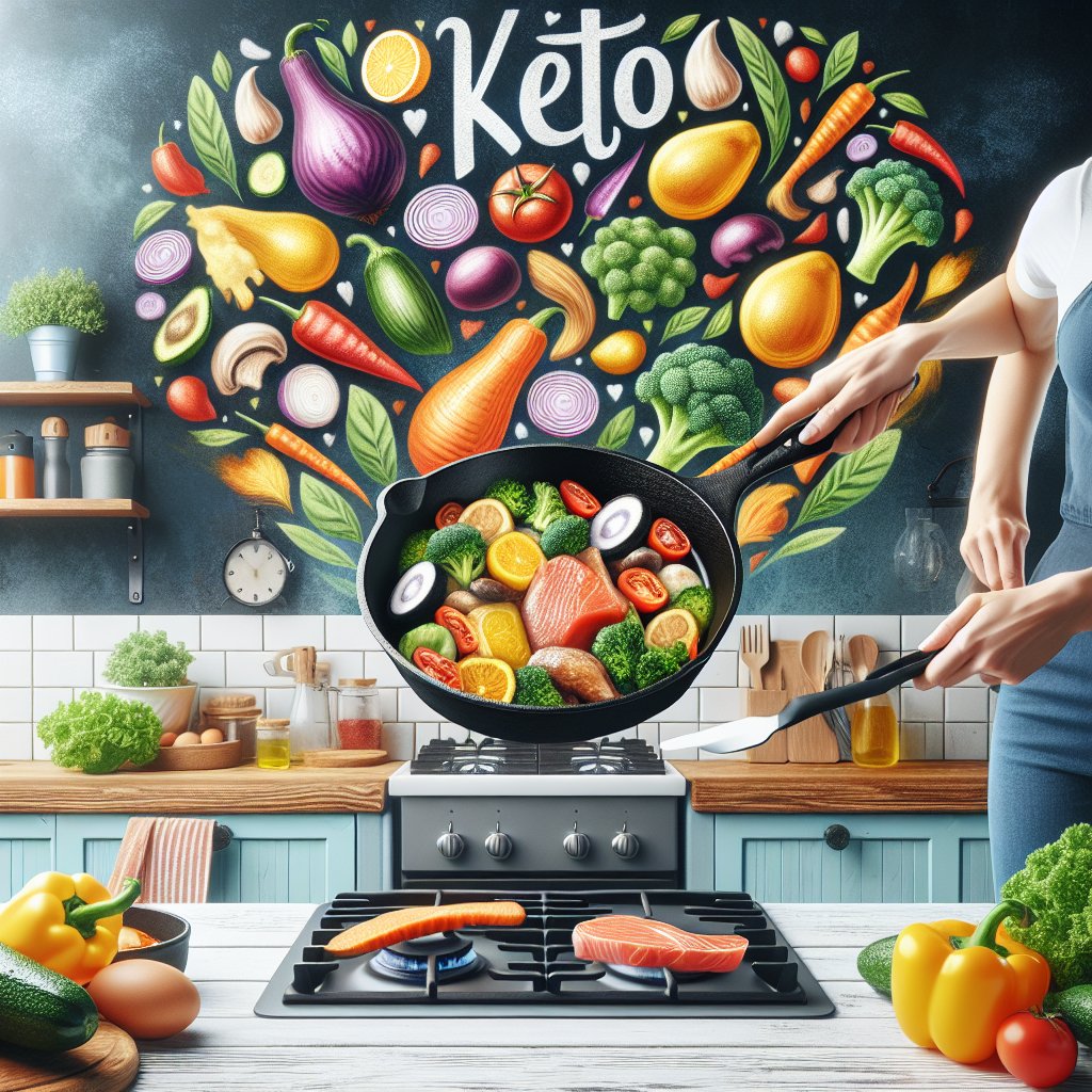 Person cooking a vibrant keto meal in a cast iron skillet