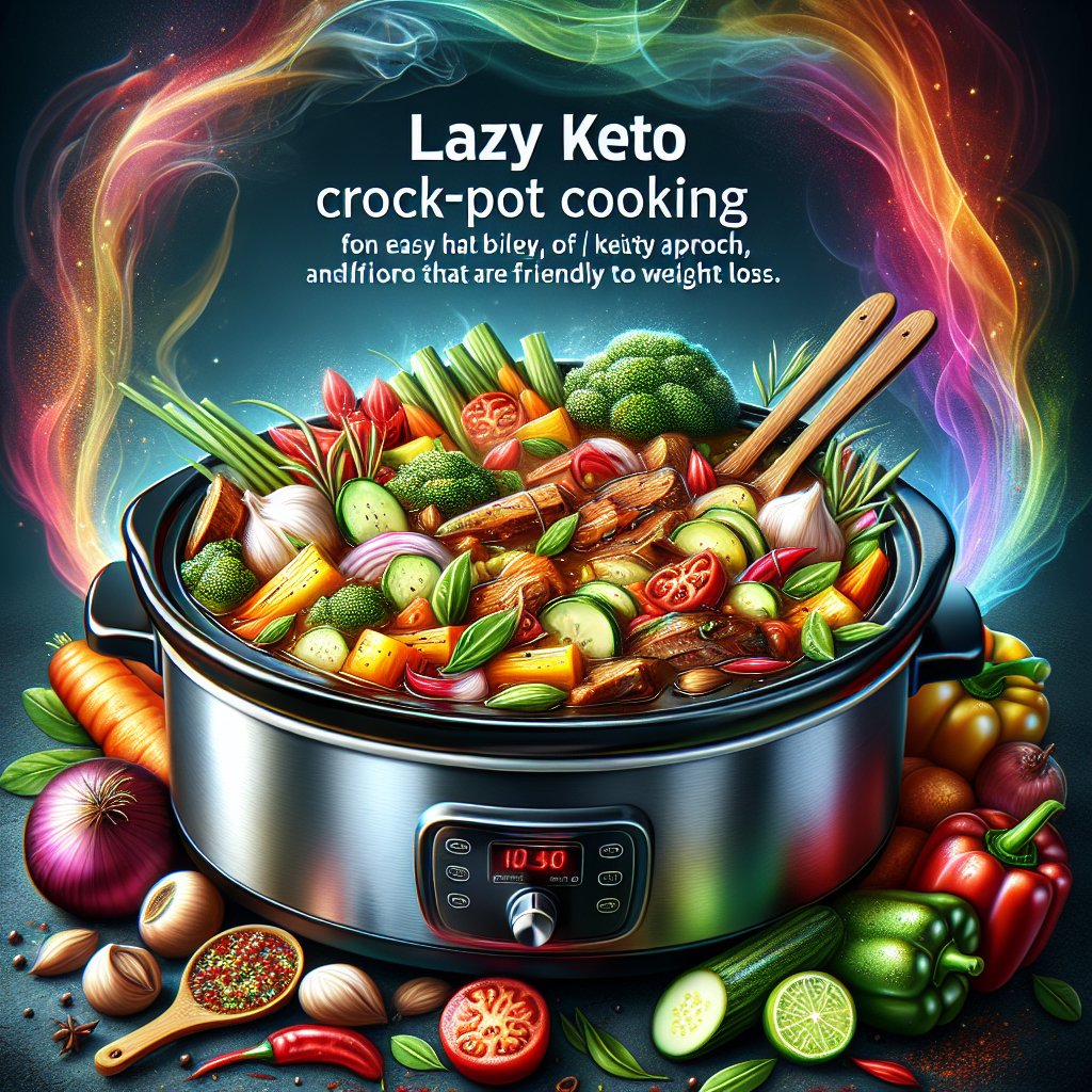 Colorful and nutritious ingredients bubbling in a rich sauce, ideal for lazy keto crockpot cooking.