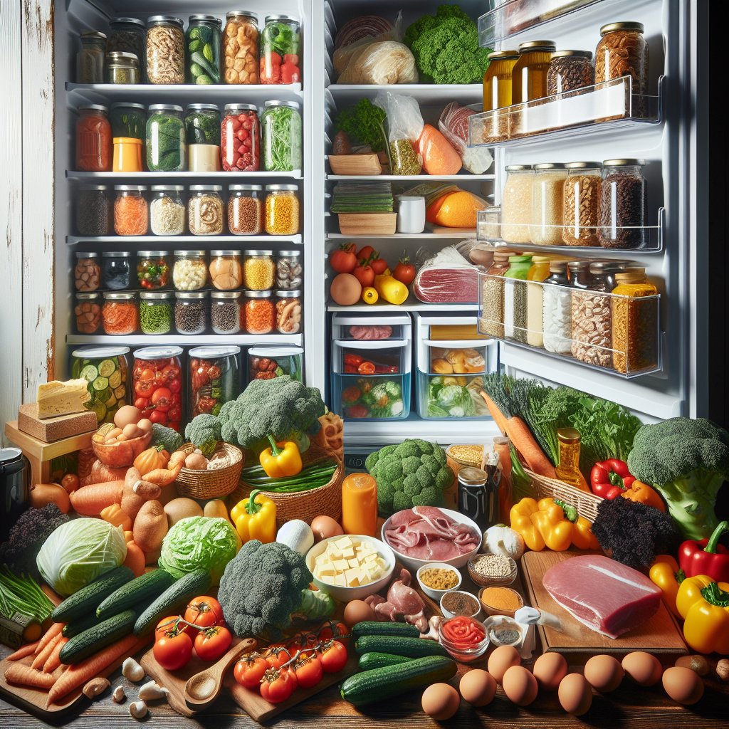 Neatly organized kitchen pantry with an abundance of fresh keto-friendly ingredients