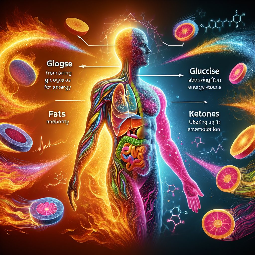 Vibrant depiction of the physiological process of ketosis: Transition from glucose to fat metabolism