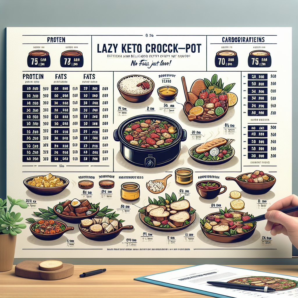 Beautifully styled nutritional information table with macro breakdown of lazy keto crockpot recipes