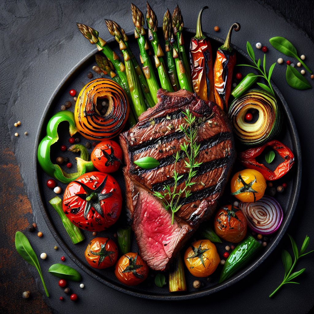 Grilled venison steak with fresh herbs and keto-friendly roasted vegetables