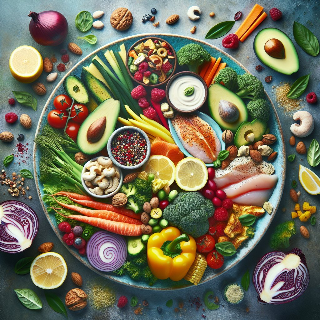 Colorful plate of gluten-free and keto-friendly foods for weight loss and well-being