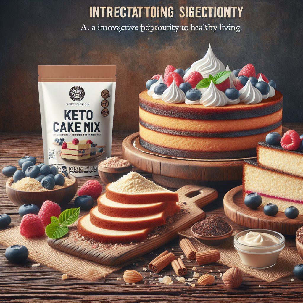 Assorted Duncan Hines Keto Cake Mix products elegantly arranged on a wooden tabletop, showcasing fresh berries, whipped cream swirls, and a nod to the ketogenic lifestyle for a sense of indulgence and health-conscious appeal.