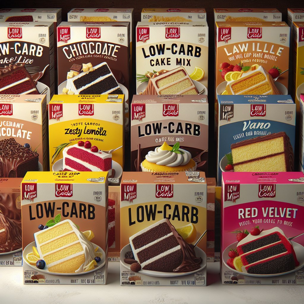 Assortment of vibrant Duncan Hines keto cake mix flavors including decadent chocolate, zesty lemon, rich vanilla, and indulgent red velvet, showcasing variety and choice.