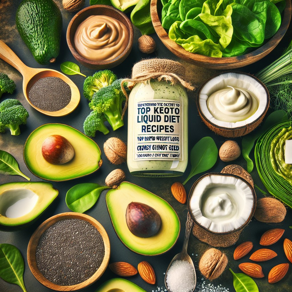 Assortment of vibrant keto-friendly ingredients including avocados, leafy greens, coconut milk, chia seeds, and almond butter, emphasizing their importance in a keto diet.