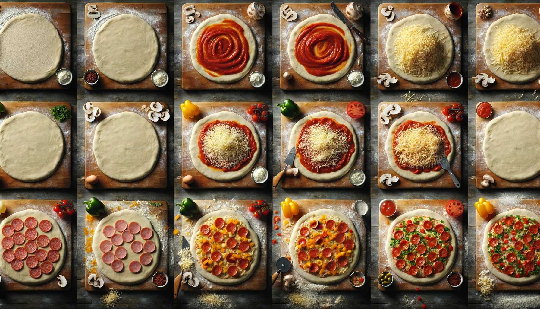 Step-by-step process pizza toppings