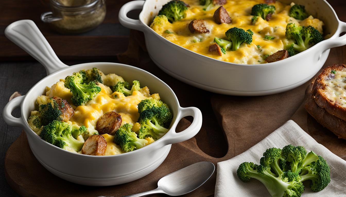 cheesy broccoli, sausage, cauliflower casserole