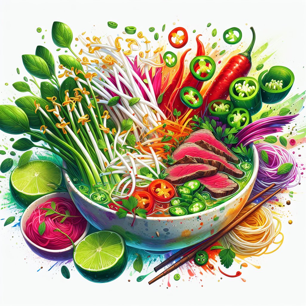 Colorful variety of pho soup ingredients showcasing freshness and nutritional goodness