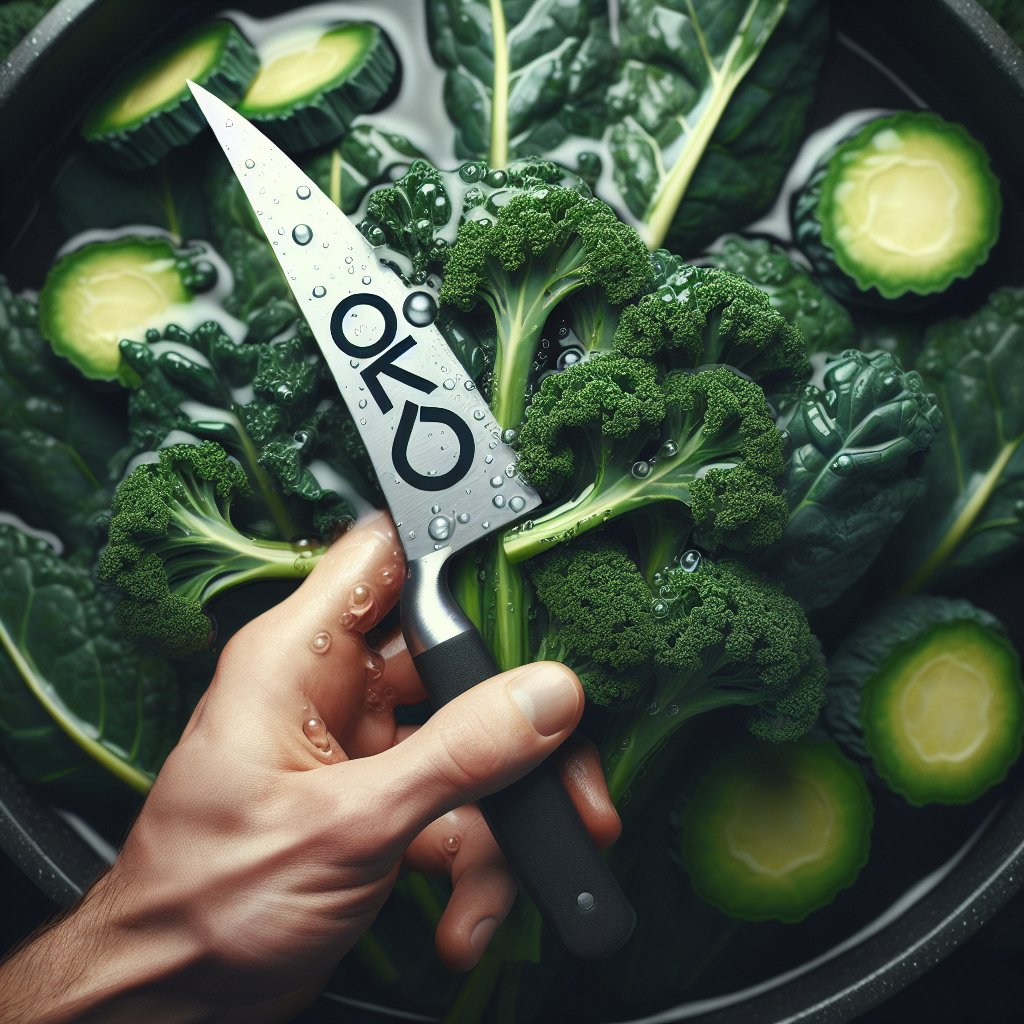 Vibrant kale leaves being washed, emphasizing their rich green color and sturdy texture, with a keto-friendly symbol