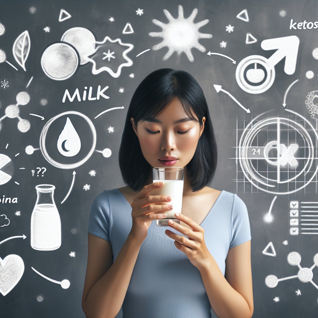 Person sipping milk surrounded by ketosis symbols