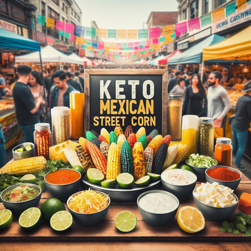 Vibrant outdoor market scene featuring a tantalizing display of keto Mexican street corn