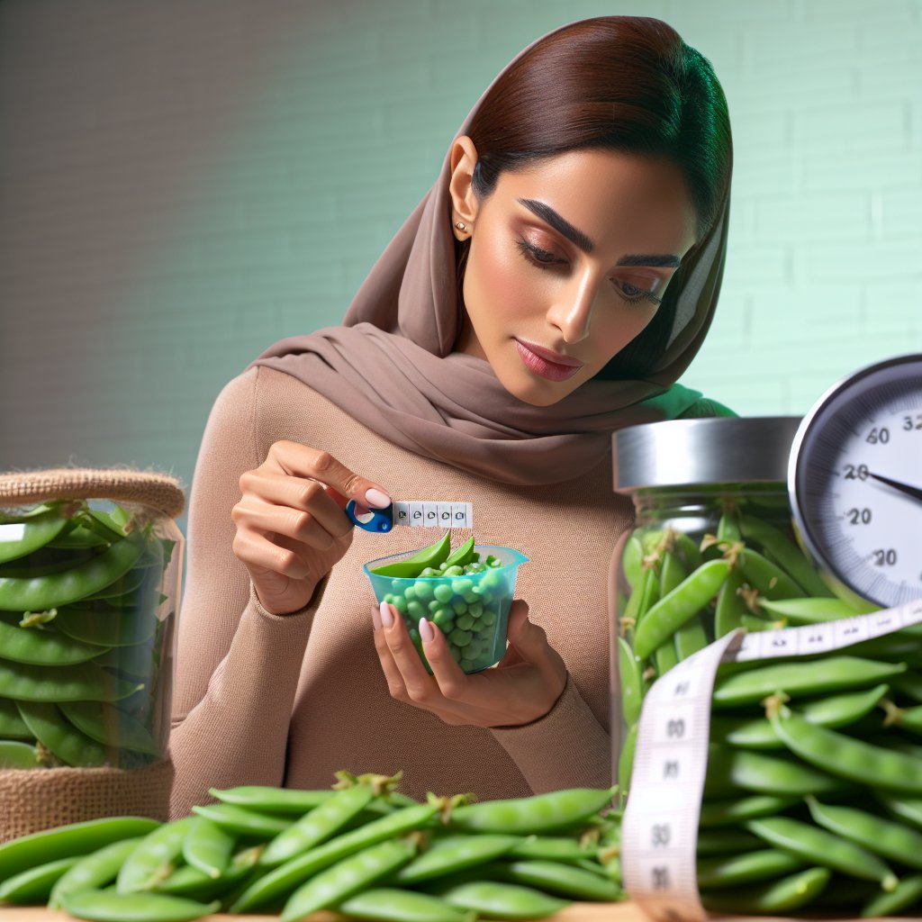 Person measuring a serving of fresh snow peas, emphasizing portion control on a keto diet