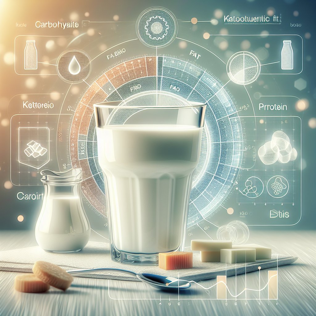 Visual representation of macronutrient composition of milk (carbohydrate, fat, and protein) in an artistic and educational manner for ketogenic diet exploration blog post.